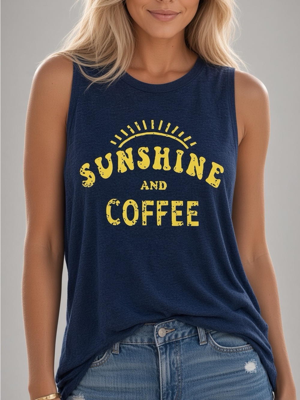 Sunshine and Coffee Graphic Tank Top - Navy